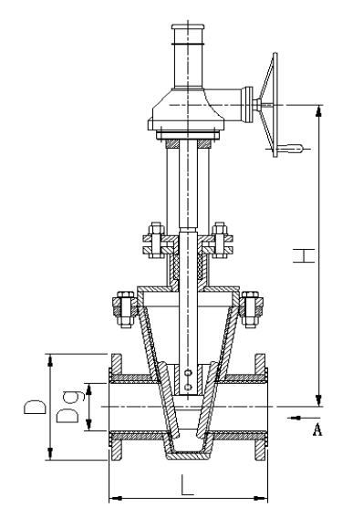 Z342J蝸輪襯膠閘板閥結構示意圖
