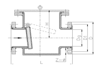 臥式襯膠止回閥結構示意圖